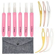 12 Styles Zinc Alloy & Stainless Steel Dreadlock Crochet Hooks, with Plastic Handle, 1Pc Felt Storage Bag, Mixed Color, 6.6~13.7x0.7~1.45x0.2~0.85cm(AJEW-GO0001-59)