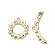 Brass Micro Pave Cubic Zirconia Toggle Clasps, Long-Lasting Plated, Flower, Golden, 17x15x2.5mm, Hole: 1.2mm(KK-C048-07G)