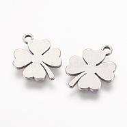 304 Stainless Steel Charms, Clover, Stainless Steel Color, 14.5x11.5x0.8mm, Hole: 1.5mm(X-STAS-L191-17P)