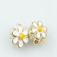 Light Gold Tone Alloy Enamel Beads, Flower, White, 7x6.5x5mm, Hole: 1mm(ENAM-WH0057-43E)