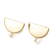Brass Stud Earrings Findings, with Loop, Half Round, Nickel Free, Real 18K Gold Plated, 12.5x16mm, Hole: 2mm, Pin: 0.7mm(KK-S345-191G)