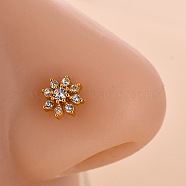 316L Surgical Stainless Steel Clear Cubic Zirconia L-Shaped Nose Rings, Golden, Flower, 7mm, Pin: 0.8mm(WG09863-06)