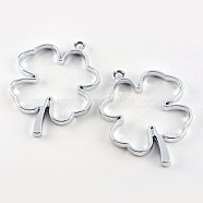 Rack Plating Alloy Irish Clover Open Back Bezel Pendants, For DIY UV Resin, Epoxy Resin, Pressed Flower Jewelry, Hollow, Cadmium Free & Nickel Free & Lead Free, Silver Color Plated, 44.5x34x3.8mm, Hole: 3mm(PALLOY-S047-06D-FF)
