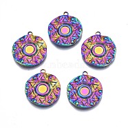 Rack Plating Rainbow Color Alloy Pendant Cabochon Settings, Cadmium Free & Nickel Free & Lead Free, Flat Round, Tray: 5mm, 24x21x2.5mm, Hole: 2mm(PALLOY-N163-186)