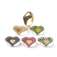 Heart Bling Jewelry for Teen Girl Women Gift, Real 18K Gold Plated Brass Open Cuff Rings, Round Cut Cubic Zirconia Wide Band Rings, Mixed Color, US Size 8 1/2(18.5mm)(ZIRC-C025-02G)