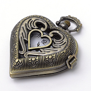 Brushed Vintage Heart Zinc Alloy Quartz Watch Heads, for Pocket Watch Pendant Necklace Making, Antique Bronze, 46x41x13.5mm(WACH-R008-14)