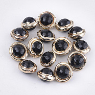 Natural Agate Beads, with Electroplate Polymer Clay, Faceted, Dyed, Planet, Black, 16~17x16~17x11~12mm, Hole: 0.8mm(G-S260-09A-08)