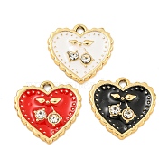 UV Plating Alloy Enamel Pendants, with Rhinestone, Golden, Heart with Cherry Charm, Mixed Color, 17.5x18x2.5mm, Hole: 1.8mm(ALRI-C009-16G)