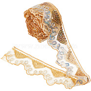 Waved Polyester Lace Trim, with Paillette, Gold, 2 inch(50mm), about 10 yards/pc(OCOR-WH0070-14B)