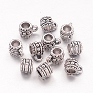 Tibetan Silver Alloy  Tube Bails, Lead Free & Nickel Free & Cadmium Free, Column Bail Beads, Antique Silver, about 7.2mm in diameter, Hole: about 4mm(X-AB644-NF)