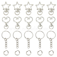 10Set 2 Styles Star Alloy Swivel Clasps with 10Pcs Iron Split Key Rings, Platinum, 25~34x2~24x6mm, Hole: 9x5mm(PURS-YW0001-01B)