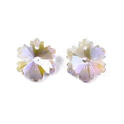 Electroplated Glass Charms, Faceted, Snowflake, Lilac, 14x14x7mm, Hole: 1.2mm(EGLA-N006-058)