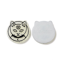 Halloween  Resin Cabochons, with Glitter Powder, Cat, White, 28.5x28.5x4.8mm(RESI-G055-03A)