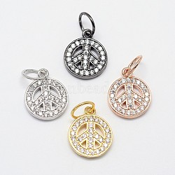 CZ Brass Micro Pave Cubic Zirconia Peace Sign Charms, Mixed Color, 13x11x2mm, Hole: 4.5mm(ZIRC-L018-05)