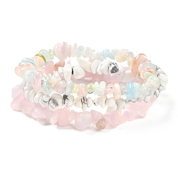 3Pcs 3 Styles Chips Natural Rose Quartz & Morganite & Howlite Beaded Stretch Bracelets Sets, Stackable Bracelets, Inner Diameter: 2-1/8 inch(5.5cm), 1pc/style(BJEW-FS0001-01)