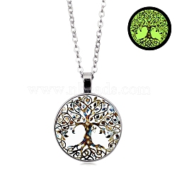 Tree of Life Night Light Necklace for Women, Time Glass Gemstone Glowing Pendants, Platinum, 17.72 inch(45cm)(PW-WG7D587-06)