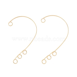 316 Stainless Steel Ear Cuff Findings, Non Piercing Earring Findings with 4 Loop, Golden, 55x36x0.5mm, Hole: 4mm(STAS-H148-01G)