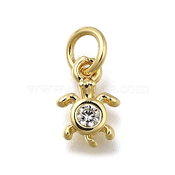 Brass Micro Pave Cubic Zirconia Pendants, Tortoise Charms, Long-Lasting Plated, Rack Plating, Lead Free & Cadmium Free, with Jump Ring, Real 18K Gold Plated, 9.5x6.5x2mm, Hole: 3.5mm(ZIRC-I070-051G)