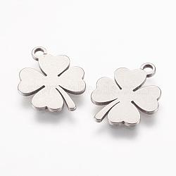 304 Stainless Steel Charms, Clover, Stainless Steel Color, 14.5x11.5x0.8mm, Hole: 1.5mm(X-STAS-L191-17P)