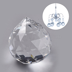 Transparent K9 Glass Pendants, Crystal Ball Prism Hanging Pendants, for Ceiling Chandelier, Windows, Feng Shui, Teardrop, Clear, 34.5x32mm, Hole: 1.8mm(GLAA-WH0015-35A)