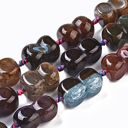 Natural Crackle Agate Beads Strands, Dyed, Peanut, 24~30x14~18x14~18mm, Hole: 1.6mm, about 11pcs/strand, 14.57 inch(37cm)(G-S359-259)