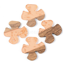 Transparent Resin & Walnut Wood Pendants, with Gold Foil, Flower, Dark Salmon, 28x28x3mm, Hole: 2mm(RESI-S389-052B-B04)