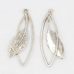 Tibetan Style Alloy Pendants, Lead Free & Nickel Free & Cadmium Free, Leaf, Antique Silver, 40mm long, 16mm wide, 4.5mm thick, hole: 1.5mm(PALLOY-EA11657Y-AS-NF)