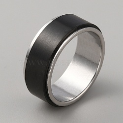 304 Stainless Steel Plain Rotating Finger Ring, Fidge Spinner Ring for Stress Anxiety Relief, Electrophoresis Black & Stainless Steel Color, Inner Diameter: 17.4mm(RJEW-WH0011-10B-EB)