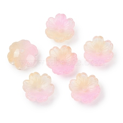 Transparent Spray Paint Glass Beads, Flower, Pearl Pink, 14x14x5mm, Hole: 1.5mm(GLAA-H035-04C)