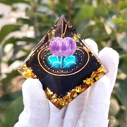 Orgonite Pyramid Resin Energy Generators, Reiki Natural Amethyst Inside for Home Office Desk Decoration, Taurus, 60x60x60mm(PW-WG81790-01)