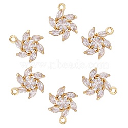 6 Pieces Flower Clear Cubic Zirconia Charm Pendant Brass Flower Charm Long-Lasting Plated Pendant for Jewelry Necklace Earring Making Crafts, Golden, 13.5mm, Hole: 1.5mm(JX399A)