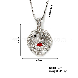 Alloy Crystal Rhinestone Vintage Wolf Head Pendant Necklaces, Hip-hop Style, Platinum, 23.62 inch(60cm)(SF9702-2)