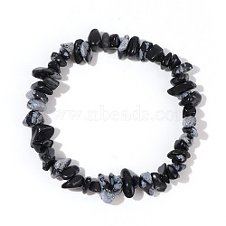 Natural Snowflake Obsidian Chip Beads Stretch Bracelets for Women, 6-1/2 inch(16.5cm)(MW9681)