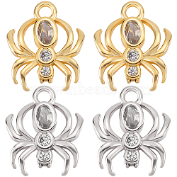 10pcs 2 Colors Brass Micro Pave Cubic Zirconia Charms, Spider, Mixed Color, 11x9x2mm, Hole: 1.4mm, 5pcs/color(KK-BBC0014-75)