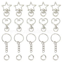 10Set 2 Styles Star Alloy Swivel Clasps with 10Pcs Iron Split Key Rings, Platinum, 25~34x2~24x6mm, Hole: 9x5mm(PURS-YW0001-01B)