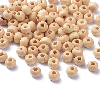 Natural Unfinished Wood Beads, Round Wooden Loose Beads Spacer Beads for Craft Making, Lead Free, Creamy White, 5.5x4mm, Hole: 1.5mm, about 22000pcs/1000g