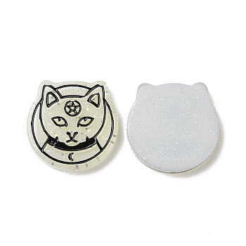 Halloween  Resin Cabochons, with Glitter Powder, Cat, White, 28.5x28.5x4.8mm