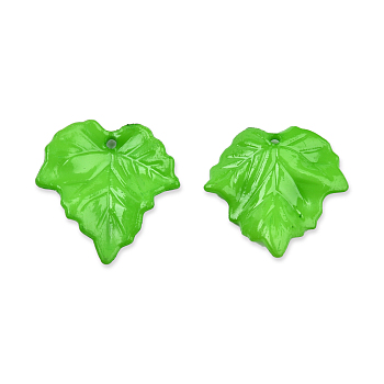 Opaque Acrylic Pendants, Leaf, Spring Green, 24x23.5x6mm, Hole: 1.6mm, about 1080pcs/500g