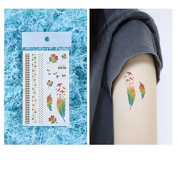 Pride Rainbow Flag Removable Temporary Tattoos Paper Stickers, Feather, 12x7.5cm