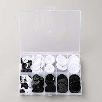 100Pcs 2-Hole Resin Buttons, Flat Round, Mixed Color, 10~25x2~3mm, Hole: 1.6~2.5mm
