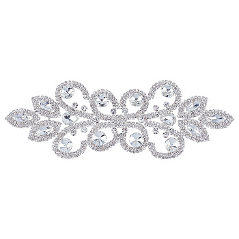 1Pc Brass Rhinestone Sewing Decorate, Wedding Theme, Dress Shoes Garment Decoration, Flower, Silver, 195x68x6mm