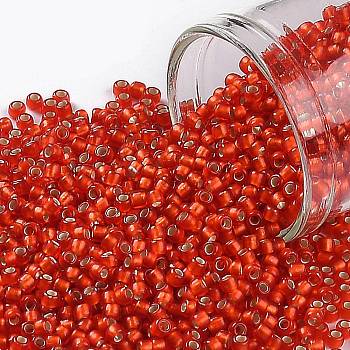 TOHO Round Seed Beads, Japanese Seed Beads, (25F) Silver Lined Frost Light Siam Ruby, 11/0, 2.2mm, Hole: 0.8mm, about 5555pcs/50g