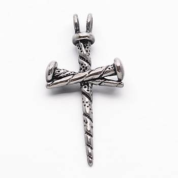 Retro 304 Stainless Steel Cross Gothic Pendants, Antique Silver, 44x22x6mm, Hole: 4.5x3.5mm