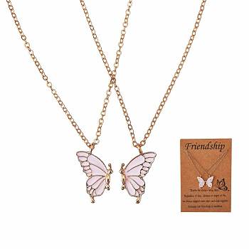 2Pcs Matching Butterfly Necklaces, 316L Surgical Stainless Steel Couple Pendant Necklaces for Mother Daughter Friends, Golden, Pink, 18.11 inch(46cm)