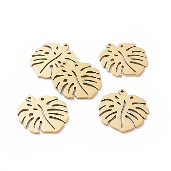 201 Stainless Steel Pendants, Tropical Leaf Charms, Monstera Leaf, Hollow, Golden, 24x21x1mm, Hole: 1mm