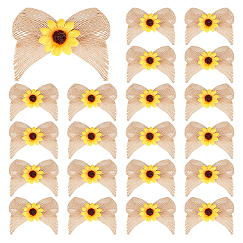 Linen Bowknot Ornament Accessories, with Artificial Sunflower, Wheat, 100x110x15mm