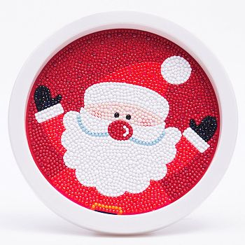 DIY Christmas Theme Diamond Painting Kits For Kids, Santa Claus Pattern Photo Frame Making, with Resin Rhinestones, Pen, Tray Plate and Glue Clay, Red, 19.7x1.6cm, Inner Diameter: 16.9cm