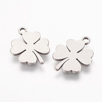 304 Stainless Steel Charms, Clover, Stainless Steel Color, 14.5x11.5x0.8mm, Hole: 1.5mm