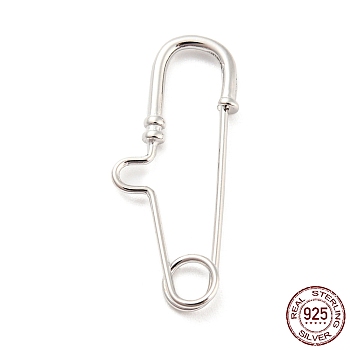Rhodium Plated 925 Sterling Silver Brooch Findings, Kilt Pins, Long-Lasting Plated, with S925 Stamp, Real Platinum Plated, 27x11x2.5mm