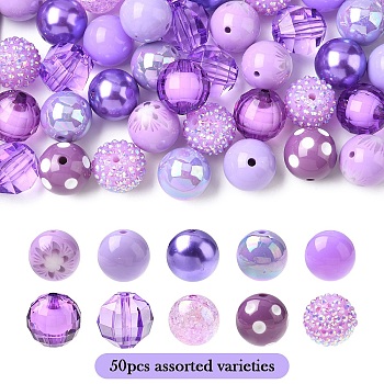 50Pcs 20 Styles DIY Jewelry Making Finding Kits, Purple, 20mm, 5pcs/style